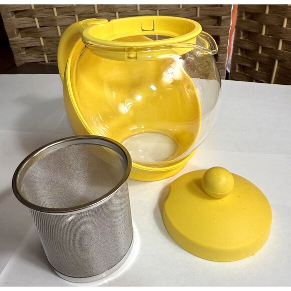 Yellow Glass & Plastic Tea Pot With Stainless Steel Infuser - Picture 4 of 4